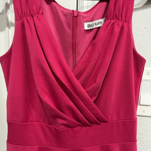 Grace Karin Sleeveless Pink Drapey Fit Flare Dress Size Small Party Chic - Picture 4 of 10